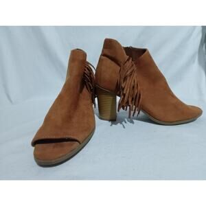 New Directions Size 8 And 1/2 Ryder Brown Block Heel Peep Toe Booties With...
